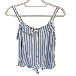 Mahina Blue and White Striped Tie Front Button Tank Size S Lightweight Summer